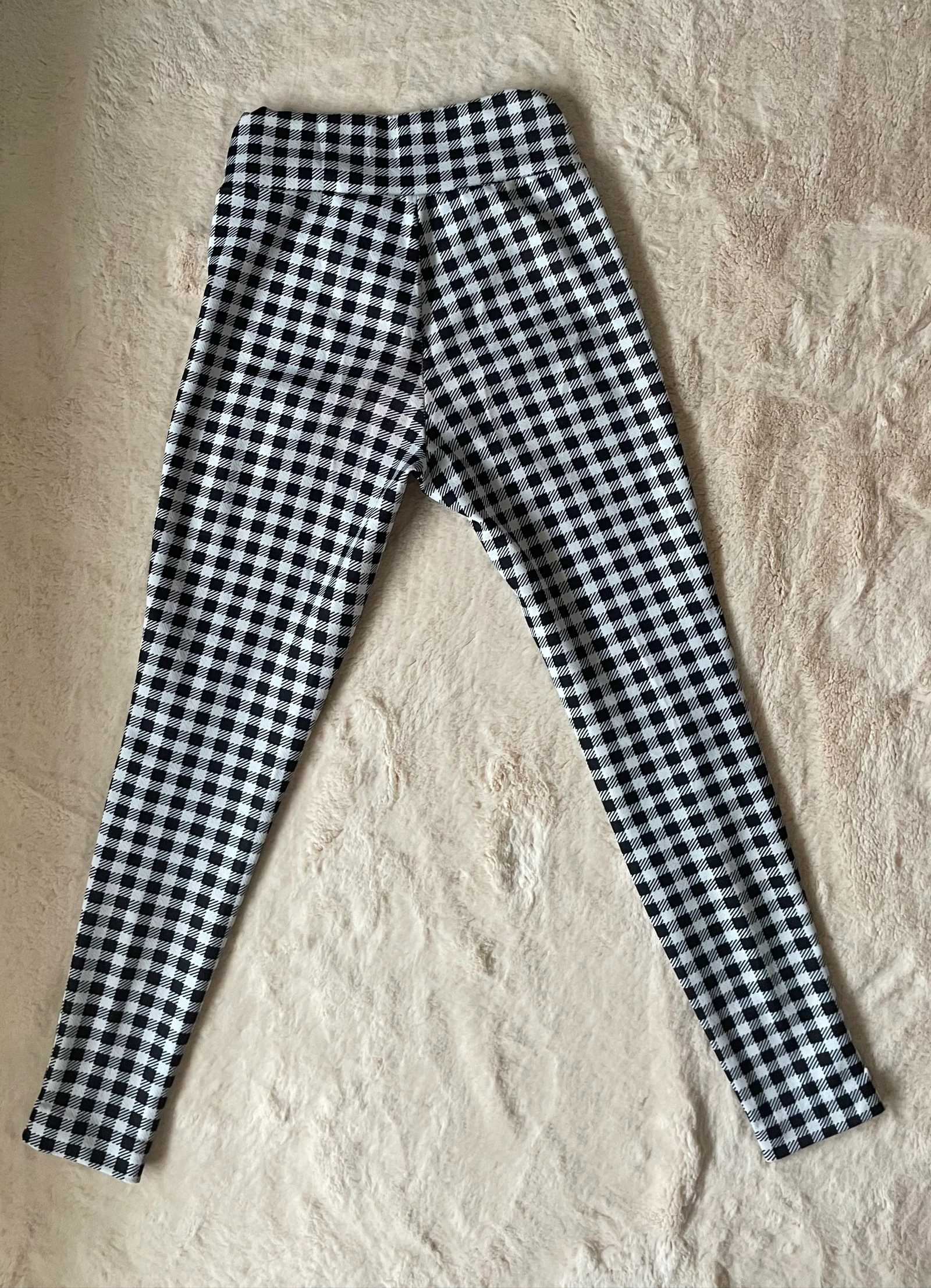 Leggings com efeito de calça xadrez branco e preto – photo 2